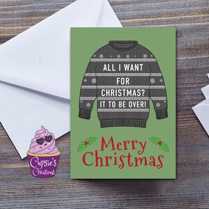 TARJETA DE NAVIDAD: Bah Humbug, divertida y fea tarjeta de felicitación con suéter navideño