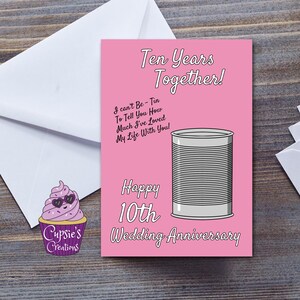 Tarjeta del décimo aniversario - Aniversario en hojalata - Tarjeta divertida - Tarjeta para el esposo - Tarjeta para la esposa - Tarjeta de aniversario de décimo aniversario en hojalata tamaño A5