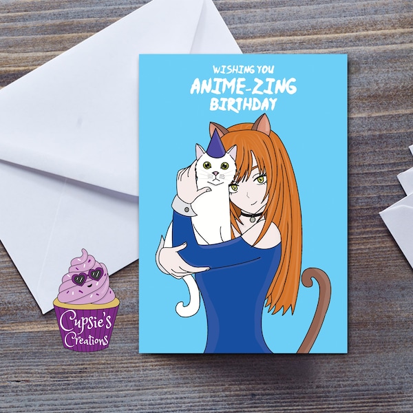 Anime Birthday Card - Manga Birthday Card - Kawaii Japanese Anime For Girlfriend, Wife or Friend - Gift For Anime Lover Birthday Card