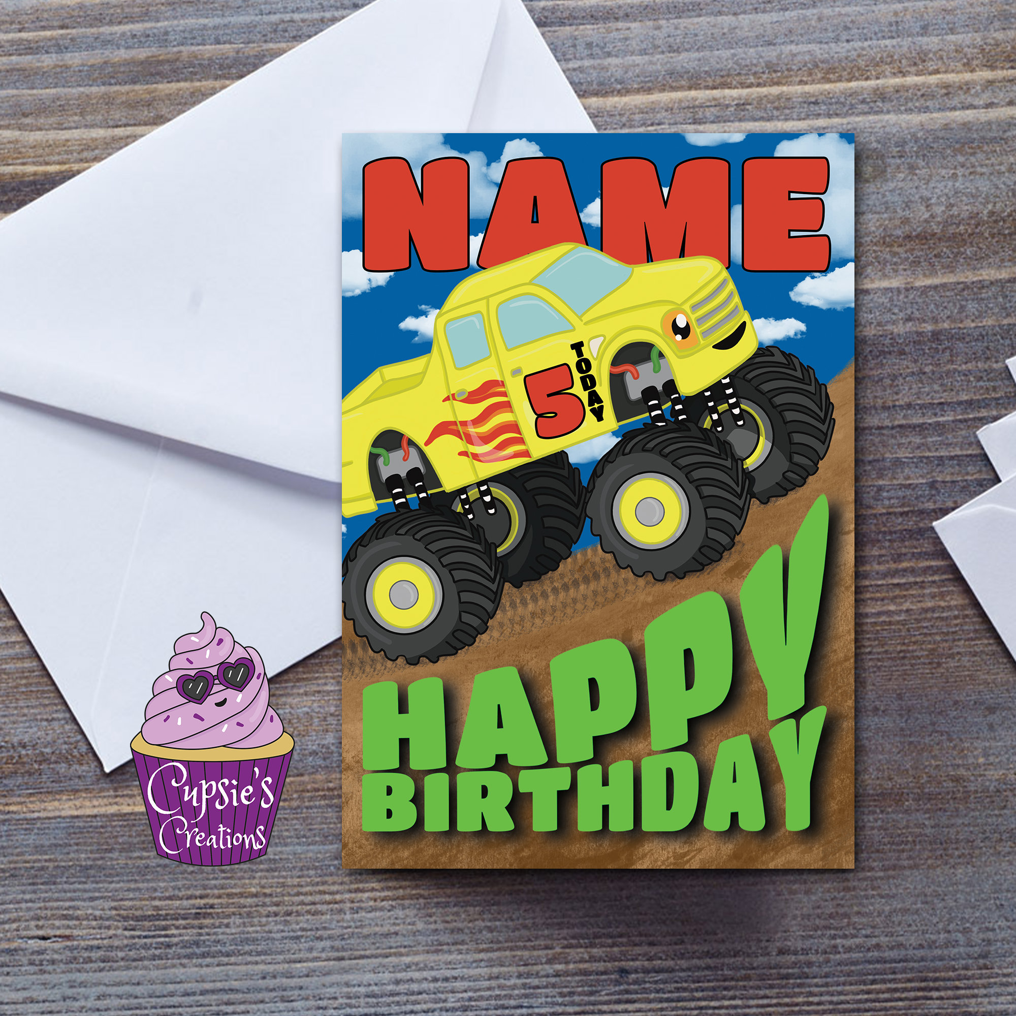 Monster Truck Birthday Card for Children Personalised Name and Age ...
