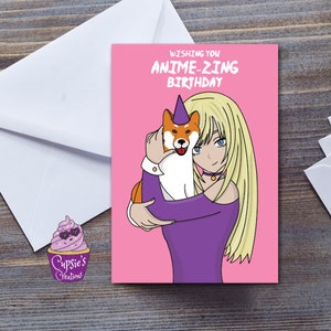 Carte d'anniversaire mignonne de fille d'anime et de manga japonais pour les amoureux des chiens