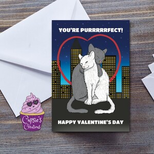 Lindo gato feliz día de San Valentín tarjeta de gato para la pareja perfecta, gran regalo de San Valentín amantes de los gatos, esposo, novio, esposa o novia