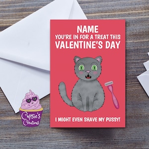 Tarjeta de San Valentín divertida para un novio, broma de gato afeitado, tarjeta de felicitación de feliz día de San Valentín para un hombre, regalo para el marido