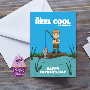 Tarjeta divertida del día del padre del abuelo - Tarjeta del día del padre para el pescador - Tarjeta de pesca - Reel Cool Grandad - Pesca - Impreso en el Reino Unido grande A5