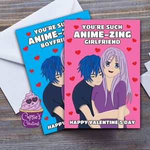 Tarjeta de San Valentín para novio o novia para amante de los fanáticos del anime, lindo anime japonés manga Kawaii para él o ella, feliz regalo de San Valentín