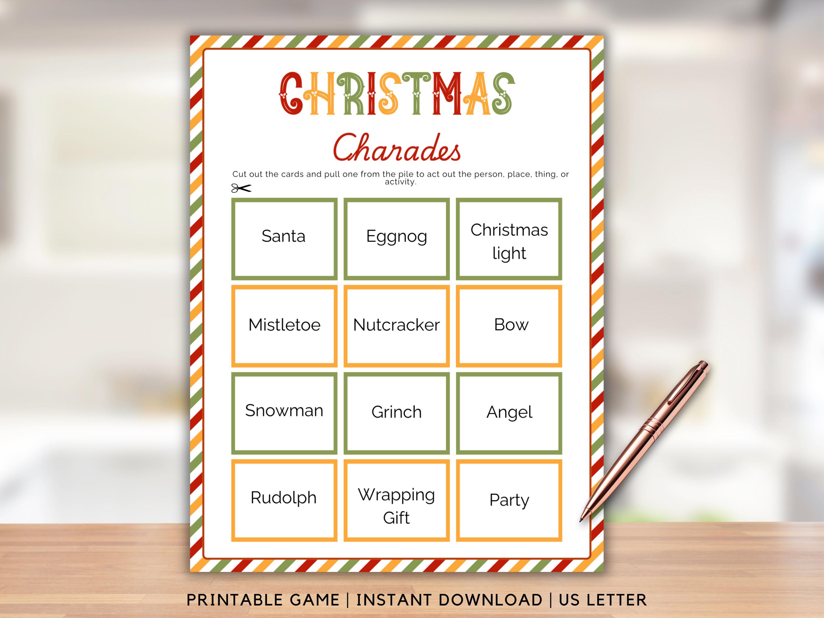 Christmas Charades Game Printable, Fun Guessing Game for Kids and ...