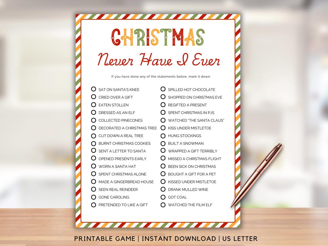 Christmas Never Have I Ever Game Printable, Fun Holiday Icebreaker for ...