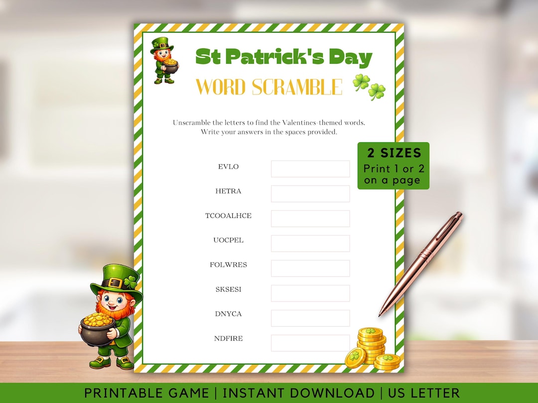 St Patrick’s Day Word Scramble Game, Printable St Paddy’s Word ...