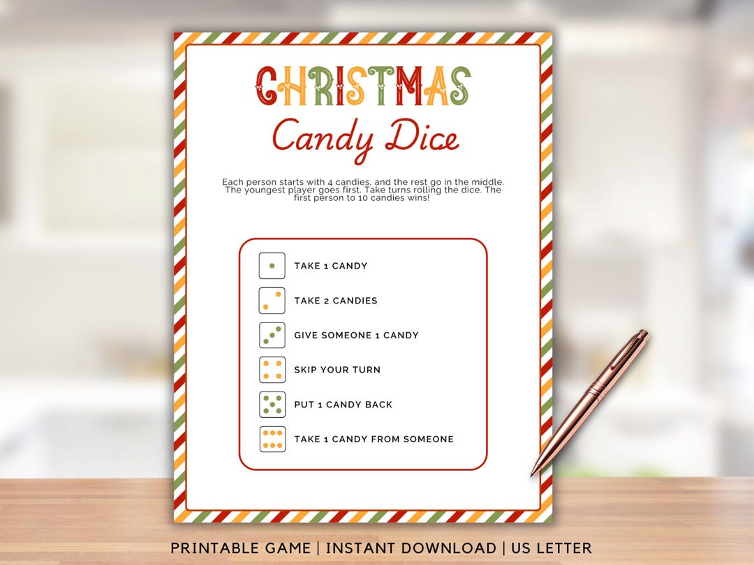 Christmas Candy Dice Game Printable, Holiday Party Activity for ...