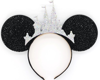 3D Castle Tiara Sparkly IRIDESCENT Tiara Black Rhinestone Mouse Ears