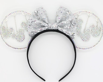 3D DANGLING Iridescent Rhinestone Mouse Head Mouse Ears