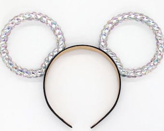 3D All Sides IRIDESCENT GEM Rhinestone Mouse Ears Minnie Rings Full Covered Bedazzled Sparkly Rim