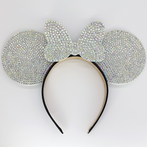 Orejas de ratón 3D iridiscentes con diamantes de imitación