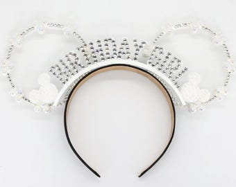 3D Birthday Girl Pearl Clear Crystal Rhinestone Mouse Ears