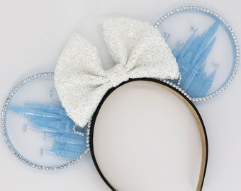 3D GLITTER Cinderella BLUE Disney World Castle