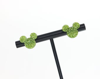 GREEN GLITTER Magical Mouse Earrings