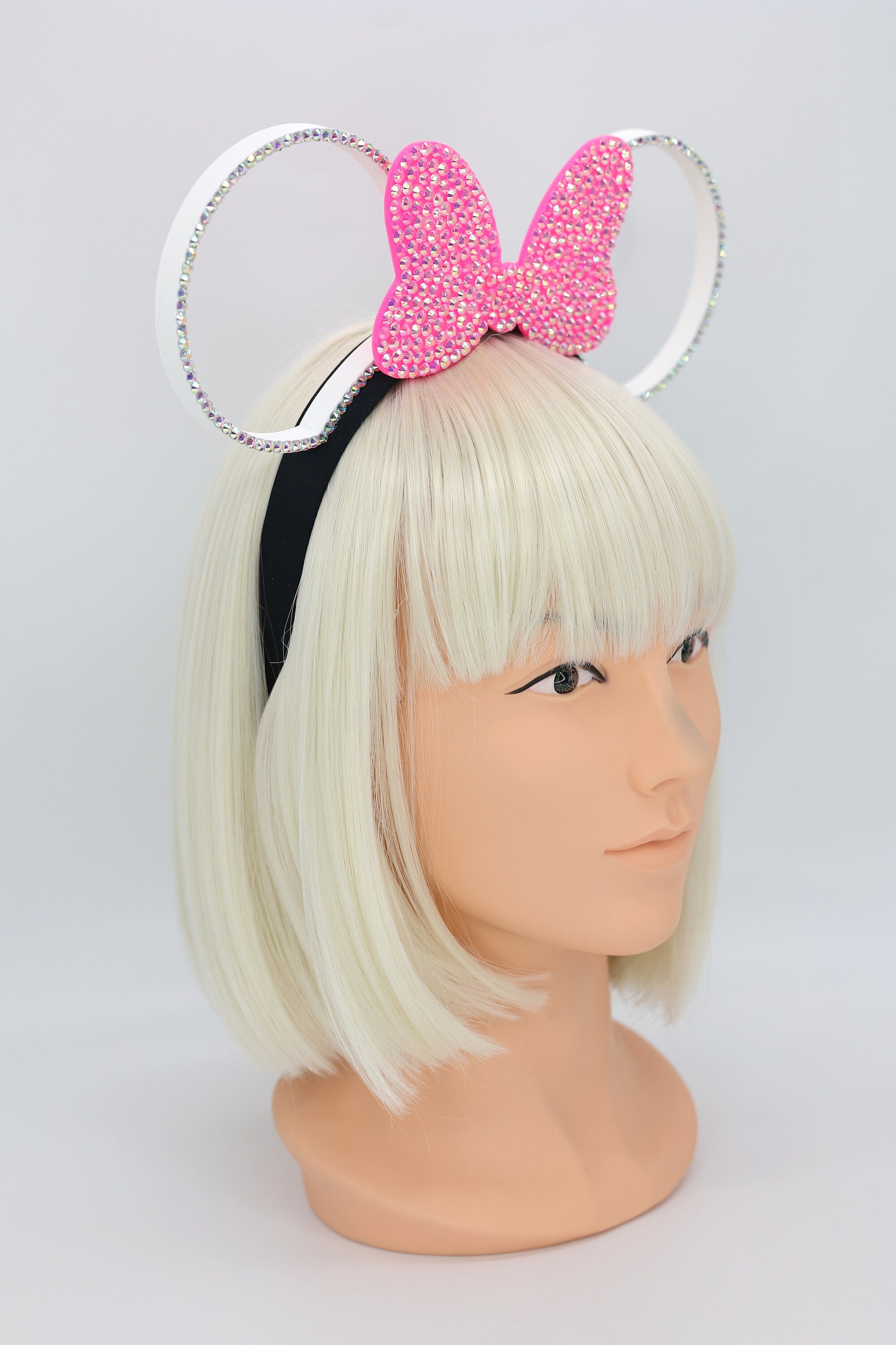 3D BARBIE Pink Minnie Bow IRIDESCENT Full Rhinestone Mouse Ears Loungefly Disney Minnie Mouse Pink Pearl Mini Backpack | Hot  main image 2