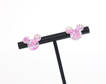 IRIDESCENT/PINK FLAKES Magical Mouse Earrings