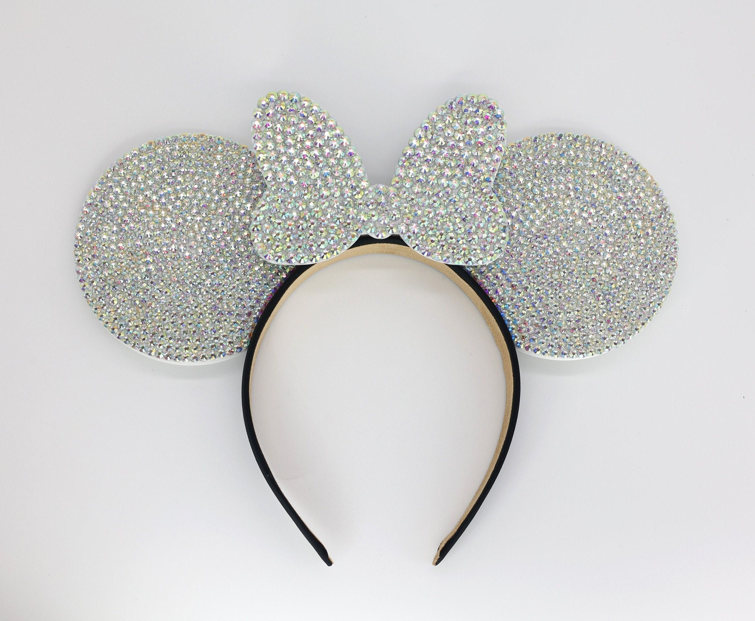 Fully Crystal Embellished Silver Iridescent Rhinestone Mouse Ears Headband Disney Minnie Mouse Crystal Silver Ears Headband - Minnie  main image 2