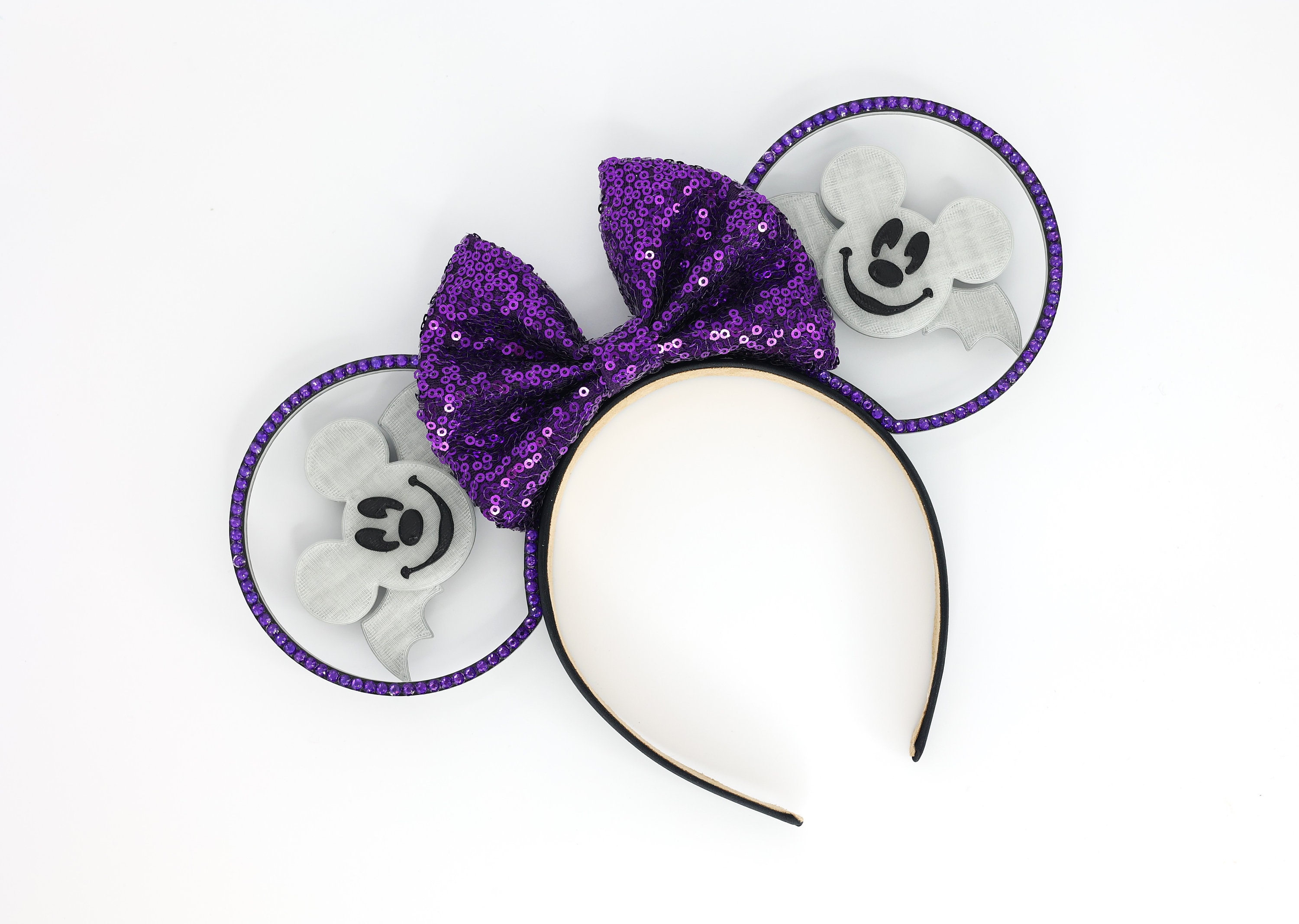 Custom Minnie Ears with Heart Webs and Bat Bow. Glow in the Dark Minnie Ears Sweethearts Nite - Etsy main image 3