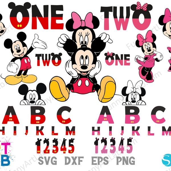 Birthday Bundle Svg, Minnie Letters Svg Png, Birthday Letters SVG Cricut, Numbers Png Svg, Mickey Svg Png, Birthday Baby Shirt DIY svg