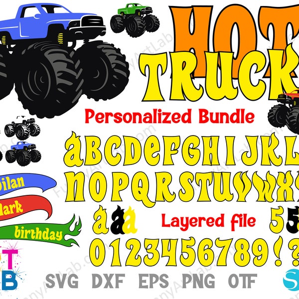Monster Trucks SVG, Cars Letters SVG Cricut, Cars font Otf, Personalized logo, Birthday Shirt diy, Cars Layered Birthday font svg Baby font
