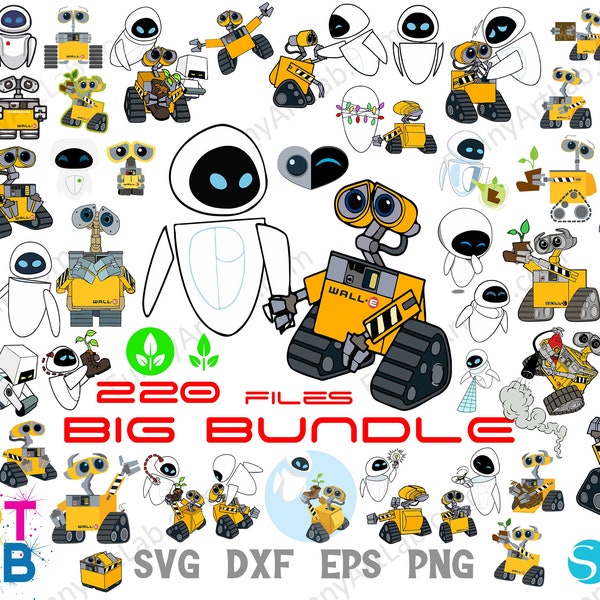 Wall-e Svg Bundle, Fan Art Wall-e and Eve Png, Wall-e Png Bundle, Wall-e Cricut, Wall-e vector svg Wall-e Shirt diy, Baby Birthday Shirt svg