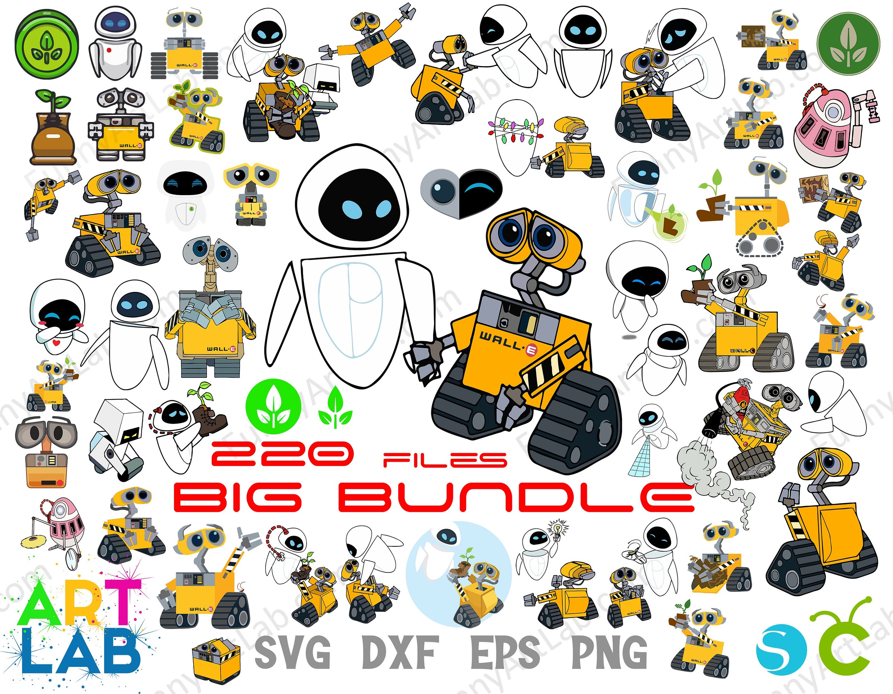 Paquete Walle Svg, Fan Art Walle y Eve Png, Paquete Walle Png, Wall