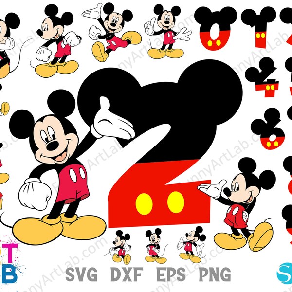 Mickey Svg Bundle, Birthday Numbers Png Svg Cricut, Birthday Banner Svg, Birthday Shirt Diy, Mickey Png Svg, Baby Shirt DIY, Mickey Birthday