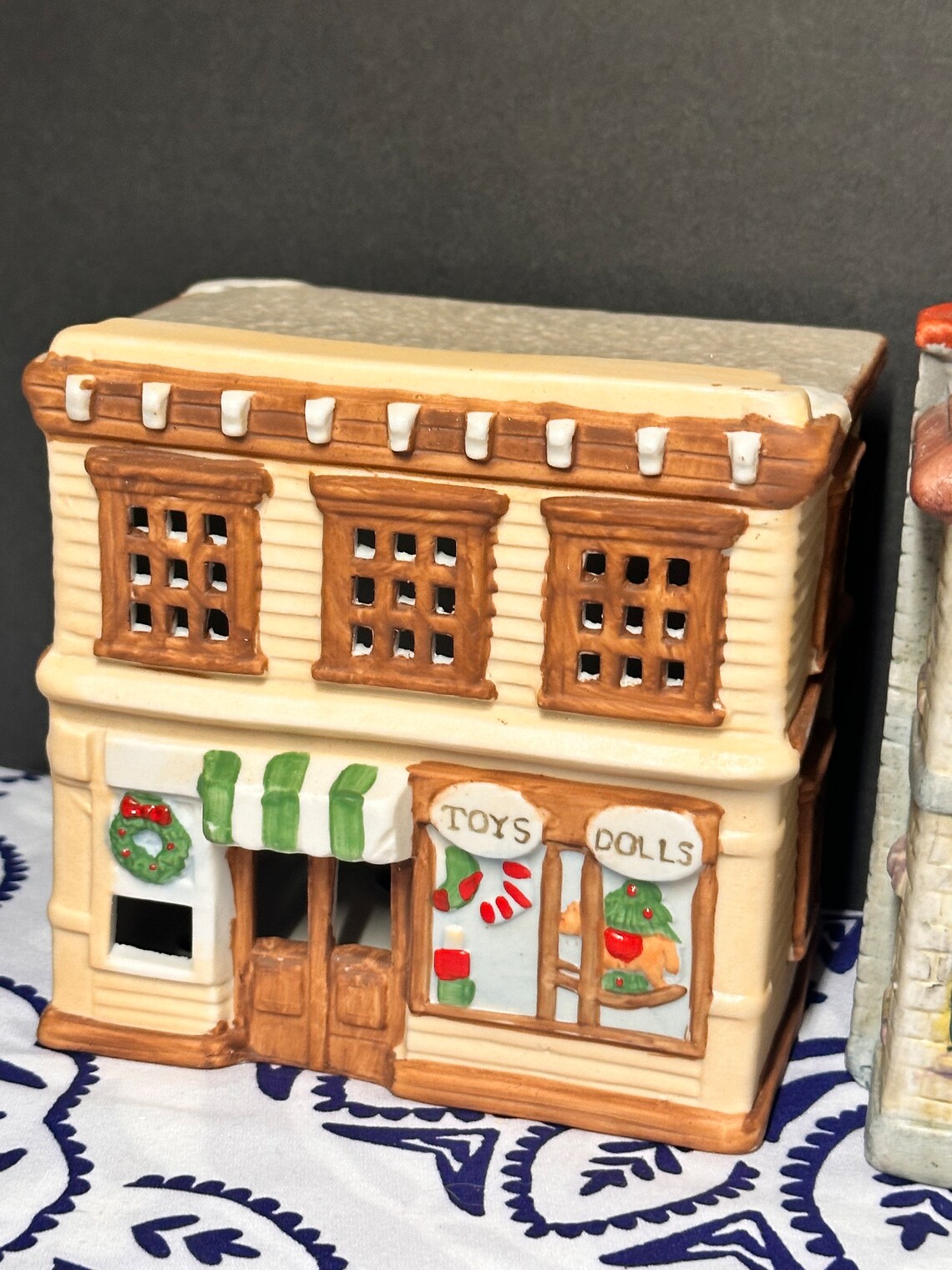 Set of 2 Christmas Village Pieces. Toy Store and Bank Etsy