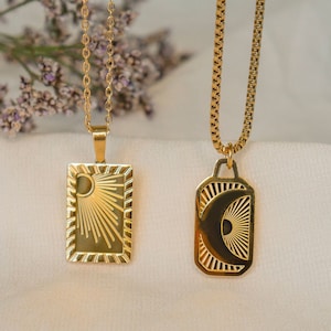 18K Gold Sun and Moon Necklace, Dainty Moon Necklace, Astrology Minimalist Necklace Gift, Friendship Layered Necklace, Sun and Moon Pendant