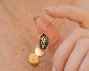 BirthFlower Gold Halskette, Floral Halskette, 18K Gold Blume Geburtstag Monat Halskette Geschenk, Freundschaft Halskette, benutzerdefinierte Gold Sternzeichen Halskette