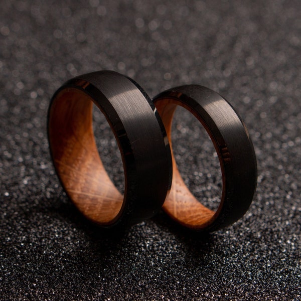 Black Whiskey Barrel Rings, Mens Wedding Wooden Band, Engagement Tungsten Rings For Him, Wedding Men Anniversary Bands, His Christmas Gift