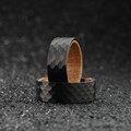 Black Hammered Whiskey Barrel Ring, Mens Wedding Band, Wood Engagement Tungsten Ring, Man Wedding Bands, Unique Boyfriend Gifts For Him