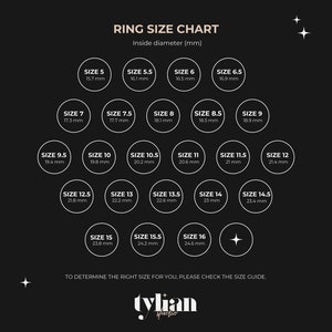 K&ouml;nnte beinhalten: Eine Ringgr&ouml;&szlig;entabelle mit schwarzem Hintergrund und wei&szlig;em Text. Die Tabelle zeigt den Innendurchmesser von Ringen in Millimetern, von Gr&ouml;&szlig;e 5 bis Gr&ouml;&szlig;e 16.
