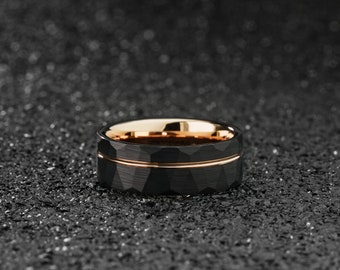 King Will Fede Nuziale Uomo In Carburo Di Tungsteno 8mm - Bicolore Nero E Oro, Unisex, Taglia R1/2 (59.53mm)