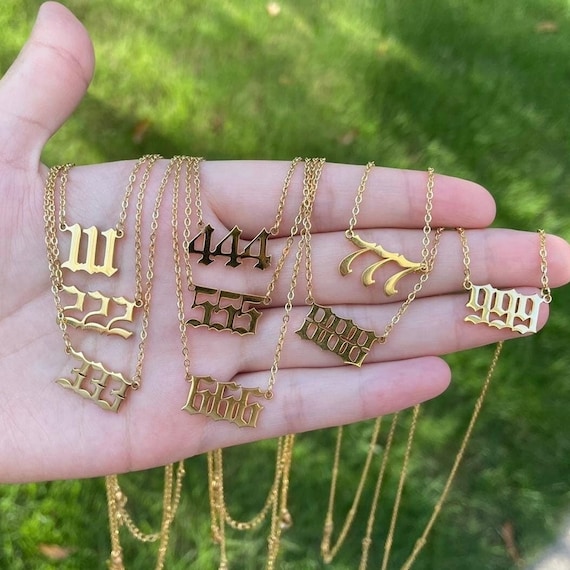 111, 222, 333, 444, 555, 777, 888, 999 Angel Number Gold Necklace