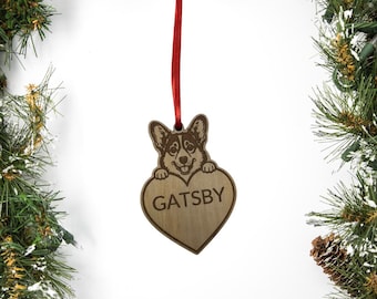 Personalized Corgi Heart Christmas Ornament
