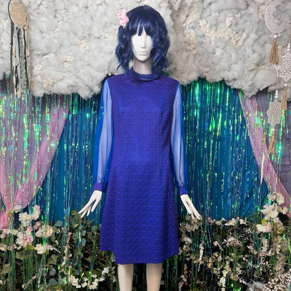 electric blue lace dress Vintage 1960s Mod Dress: Silver Star of Sydney, Size AU 12 Faviana