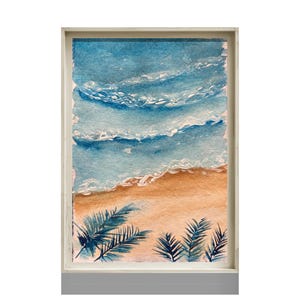 4x6 Beach Watercolor & Mixed Media on Textured Cotton Paper- Frame/mat not included