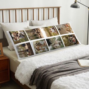 Taie d'oreiller personnalisée avec texte photo Collage personnalisé photos Taie d'oreiller longue corps photo Housse de coussin lombaire pour cadeaux de Noël