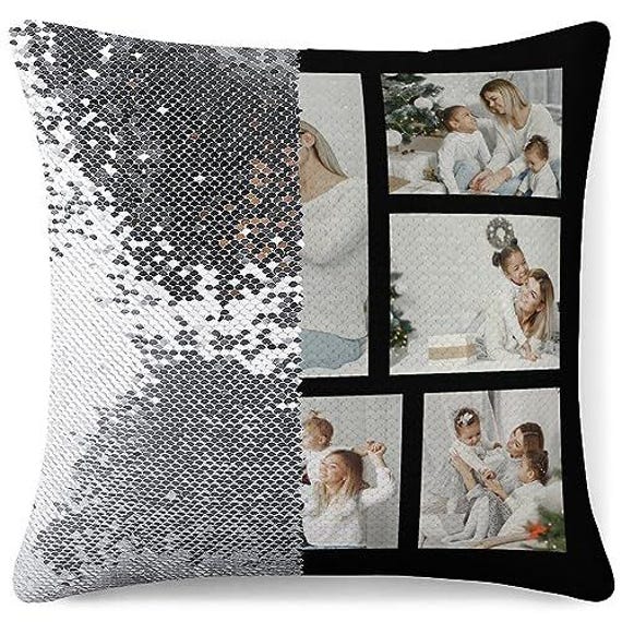 Custom Flip Reversible Covers Photos Collage Sequin Pillow Cover