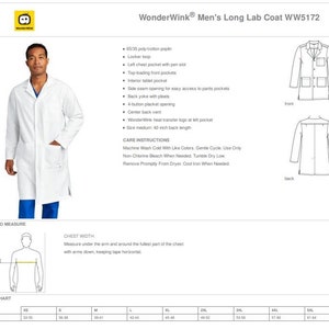 Men Customized Embroidered Long Lab Coat - Wonderwink - Etsy