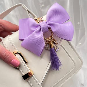Lilac Purple Handmade Bow Ribbon Keychain Keychain with Cute Pretty Charms - Can be Personalised!