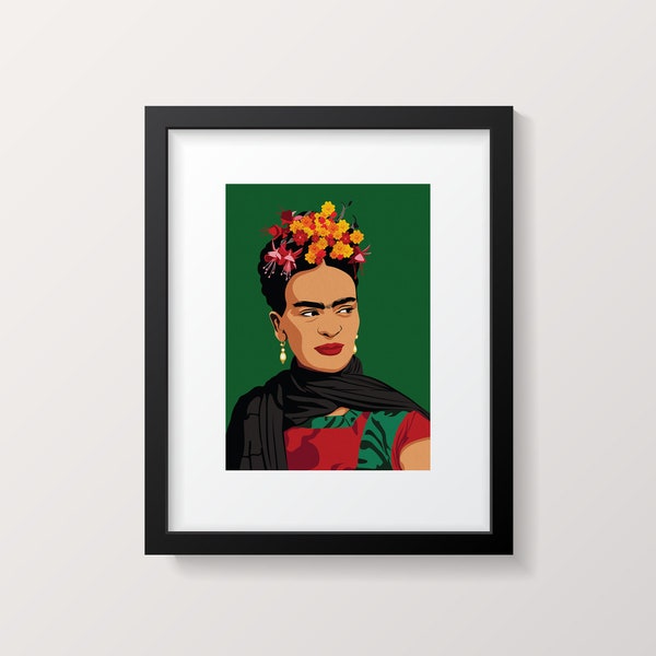 Frida Kahlo | Digital Art Print | 5x7 | Mexican Painter | Pintora Mexicana | Feminist Vector Art | Inspiring Women from Mexico