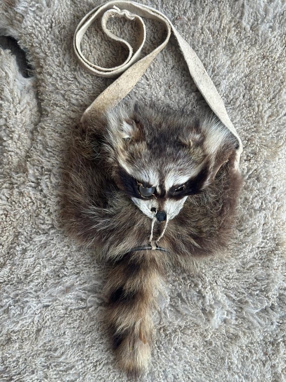 Brain Tan Raccoon Skin Shoulder Bag