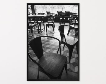 Parisian Cafe Print – Black and White Bistro Photography Wall Art