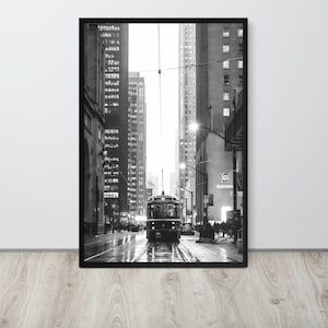 Cityscape photography of downtown Toronto Framed Art Print in Black and white - Wall art print of 504 Streetcar as Home and Cafe Decor