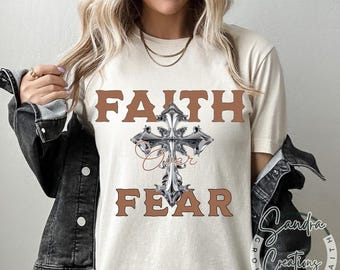 Faith Over Fear Cross PNG: Christian T-Shirt Design (Digital Download)