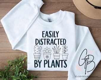 Easily Distracted by Plants SVG PNG: Botanical Line Art Design (Digital Download)